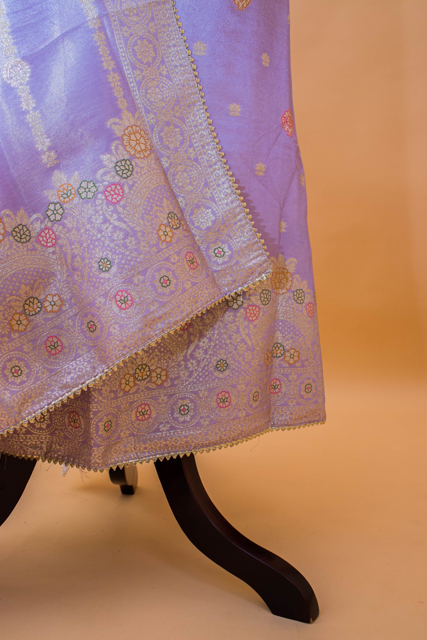 Banarasi Merenakari Weaving In Silk Tissue Fabric-Purple