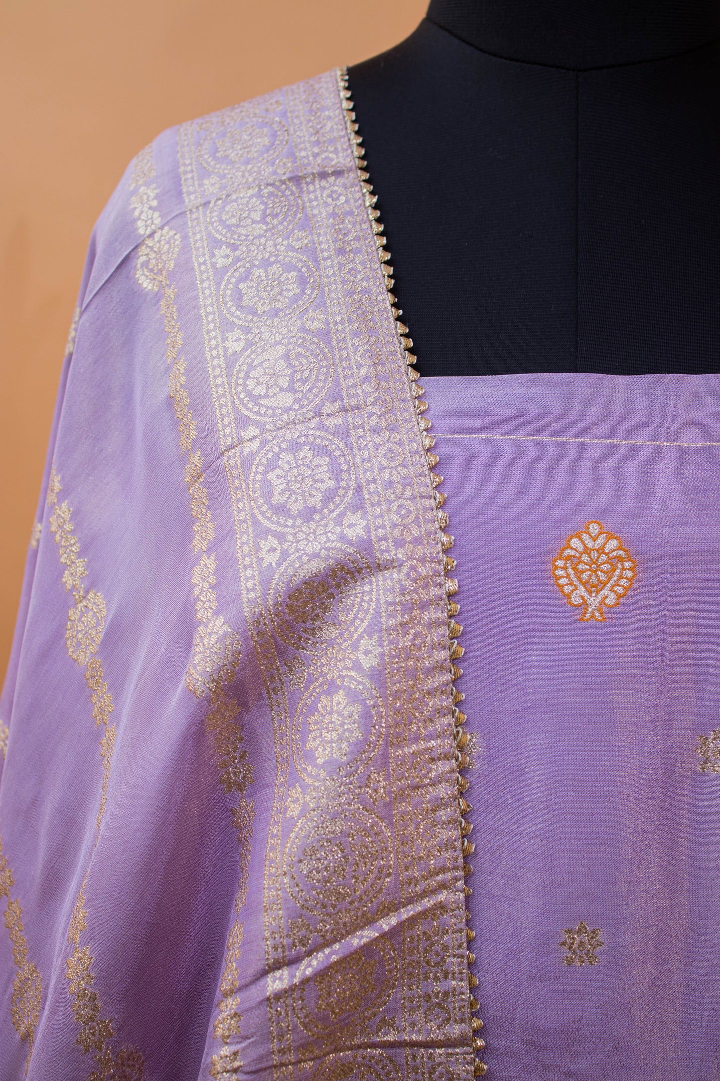 Banarasi Merenakari Weaving In Silk Tissue Fabric-Purple
