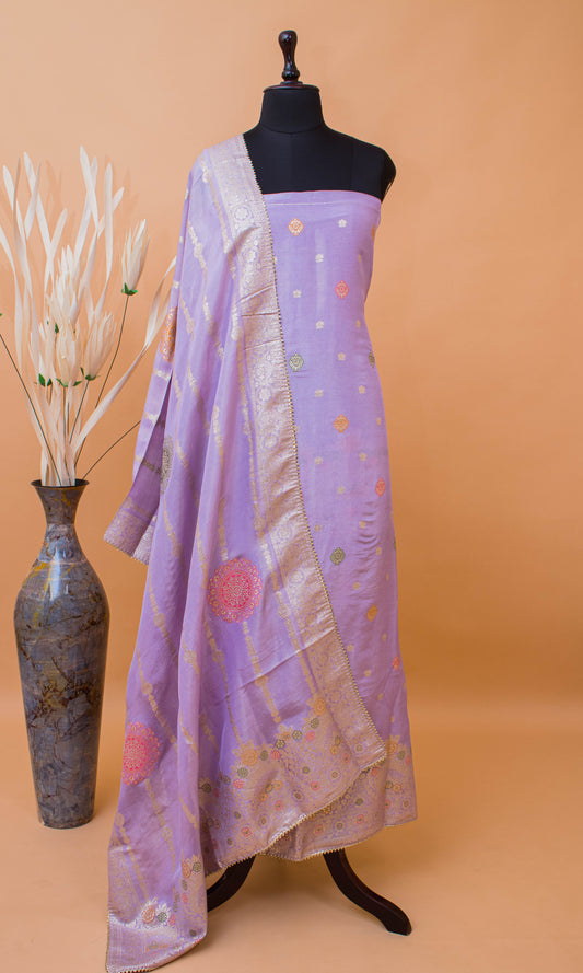 Banarasi Merenakari Weaving In Silk Tissue Fabric-Purple