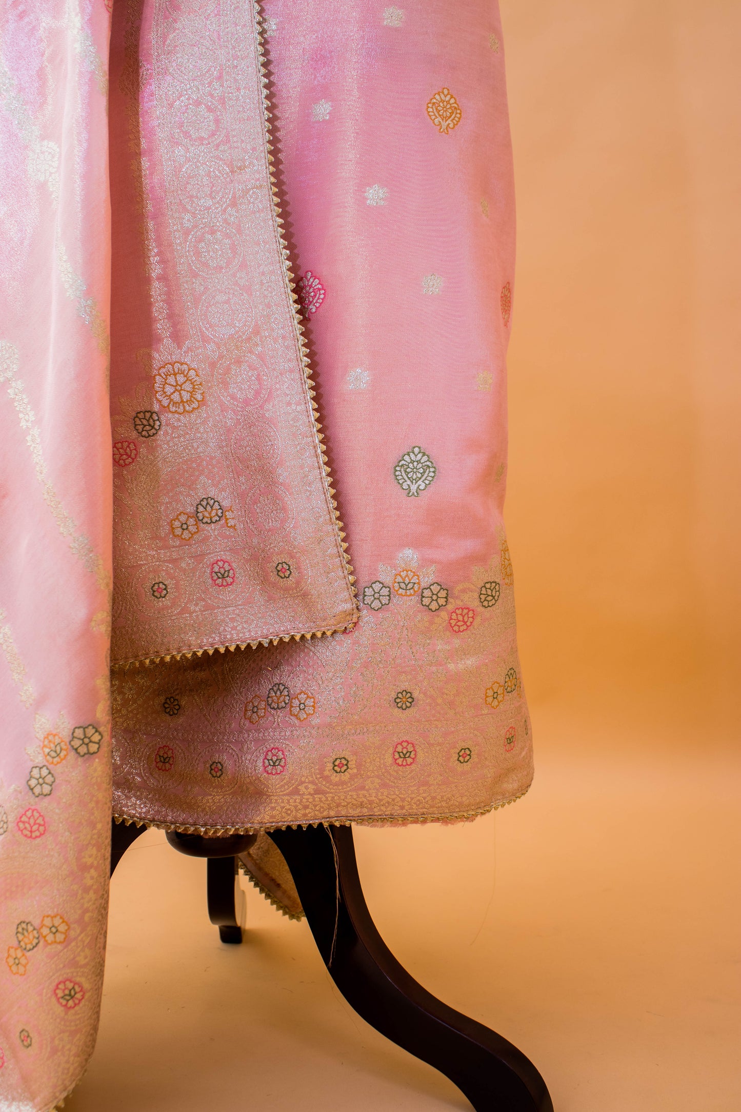 Banarasi Merenakari Weaving In Silk Tissue Fabric-Pink