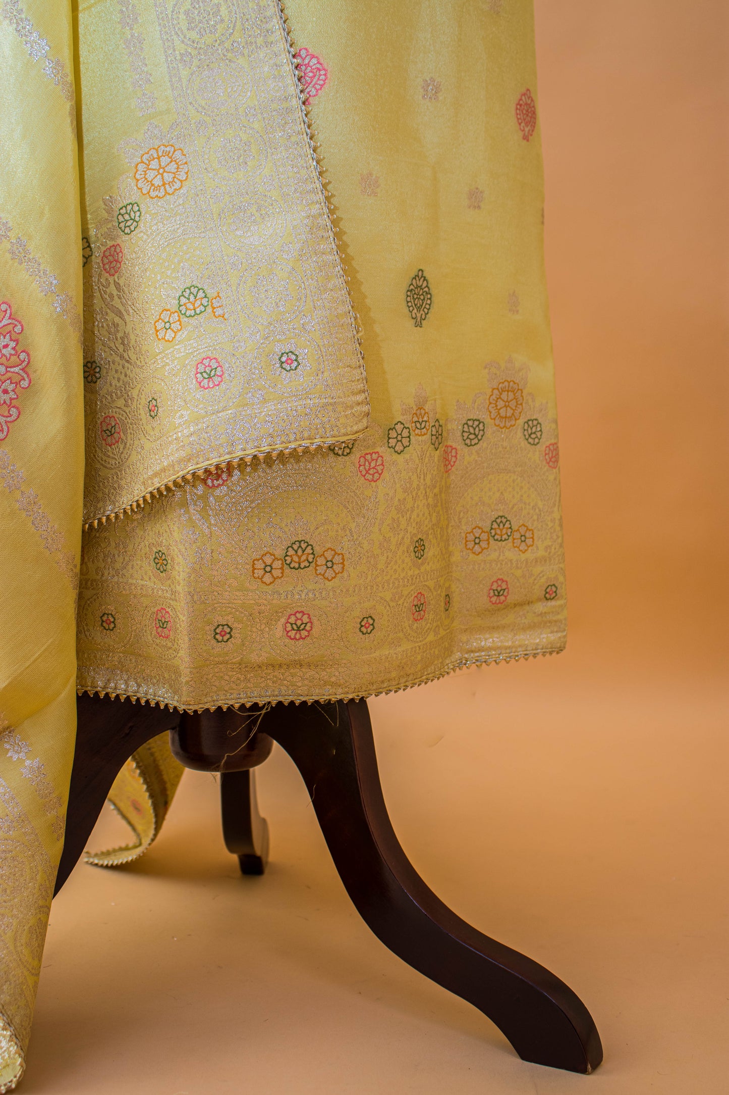 Banarasi Merenakari Weaving In Silk Tissue Fabric-Yellow