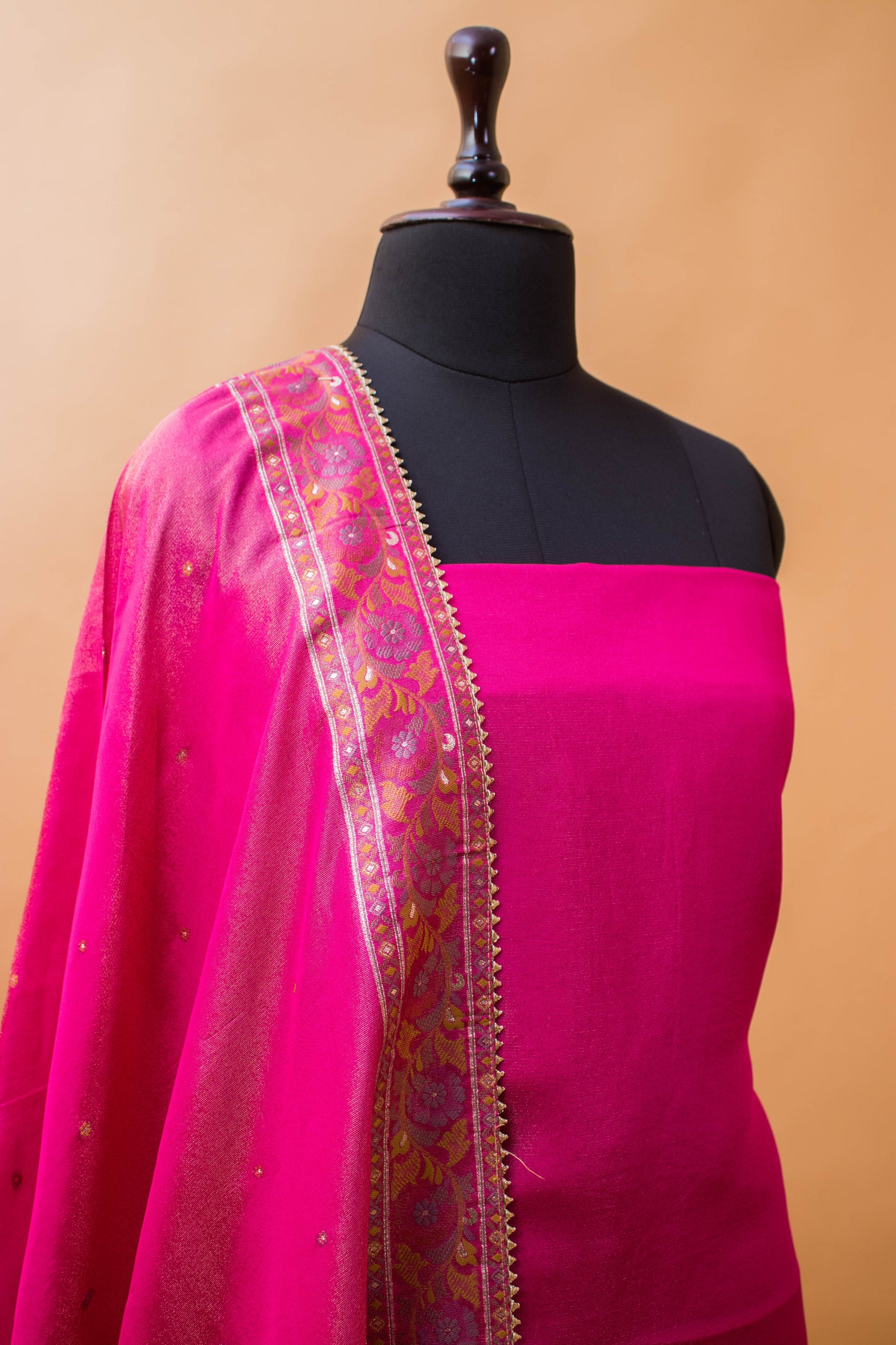 Banarasi Meenakri Weaving Suit Fabric In Georgette Tissue Fabric Pink