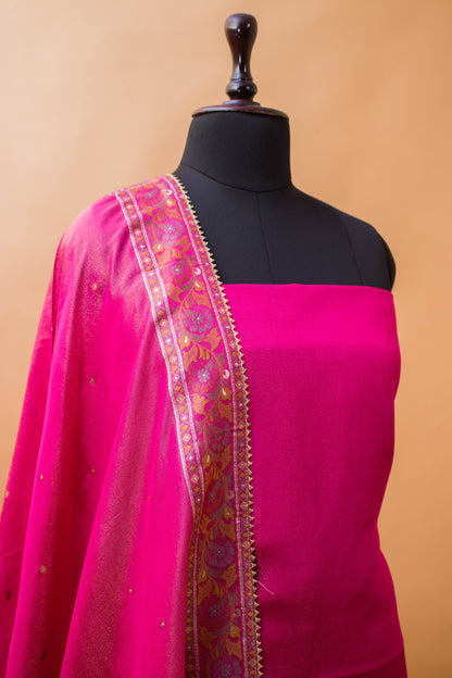 Banarasi Meenakri Weaving Suit Fabric In Georgette Tissue Fabric Pink