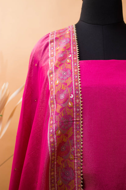 Banarasi Meenakri Weaving Suit Fabric In Georgette Tissue Fabric Pink