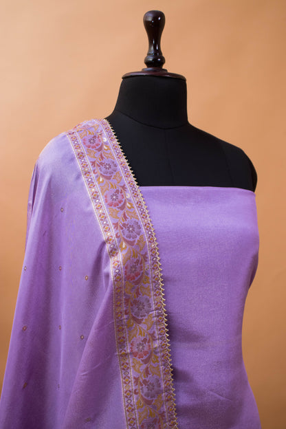 Banarasi Meenakri Weaving Suit Fabric In Georgette Tissue Fabric Purple