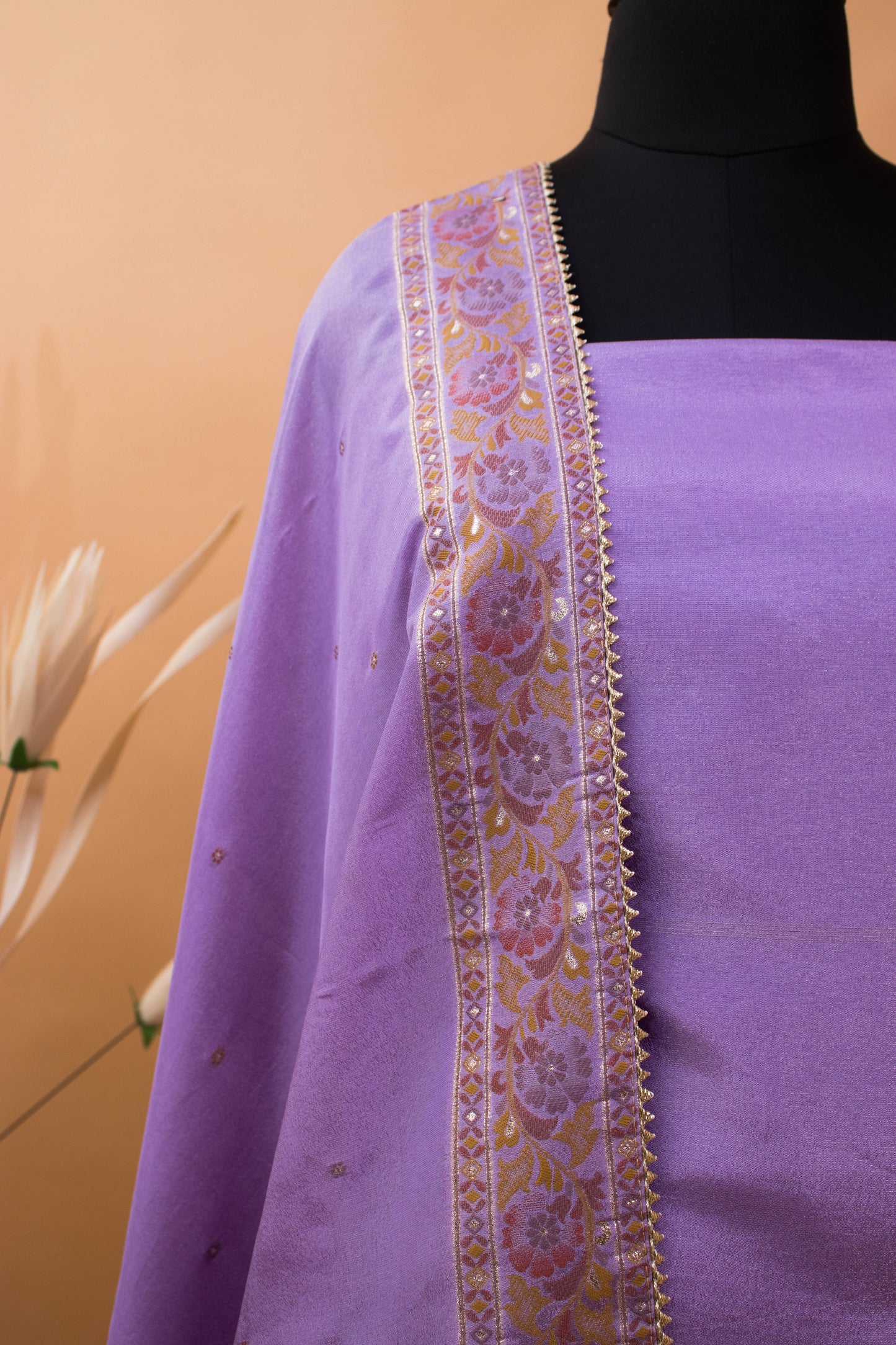 Banarasi Meenakri Weaving Suit Fabric In Georgette Tissue Fabric Purple