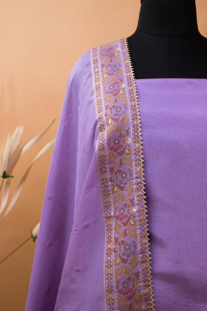 Banarasi Meenakri Weaving Suit Fabric In Georgette Tissue Fabric Purple