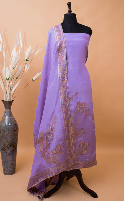 Banarasi Meenakri Weaving Suit Fabric In Georgette Tissue Fabric Purple