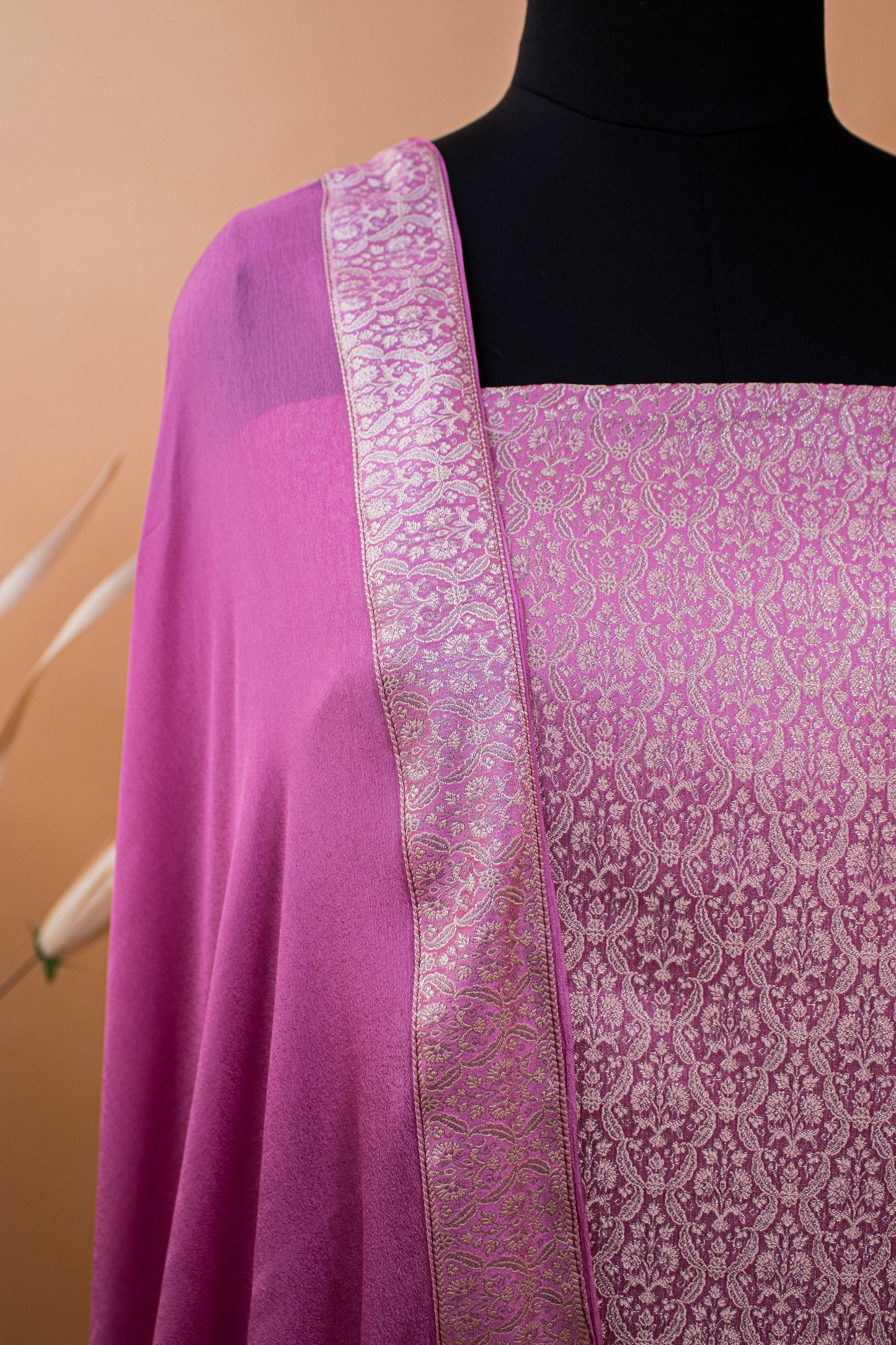 Banbarasi Tanchui Weaving Suit Fabric Georgette Dupatta-Purple