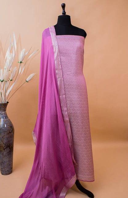 Banbarasi Tanchui Weaving Suit Fabric Georgette Dupatta-Purple