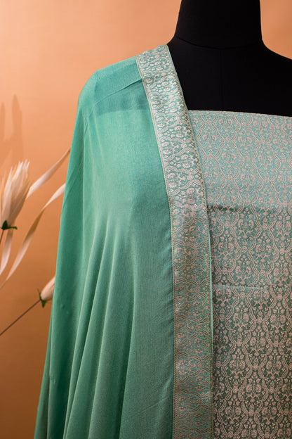 Banbarasi Tanchui Weaving Suit Fabric Georgette Dupatta-Green