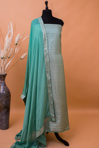 Banbarasi Tanchui Weaving Suit Fabric Georgette Dupatta-Green