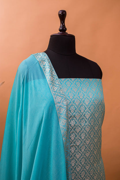Banbarasi Tanchui Weaving Suit Fabric Georgette Dupatta-Blue