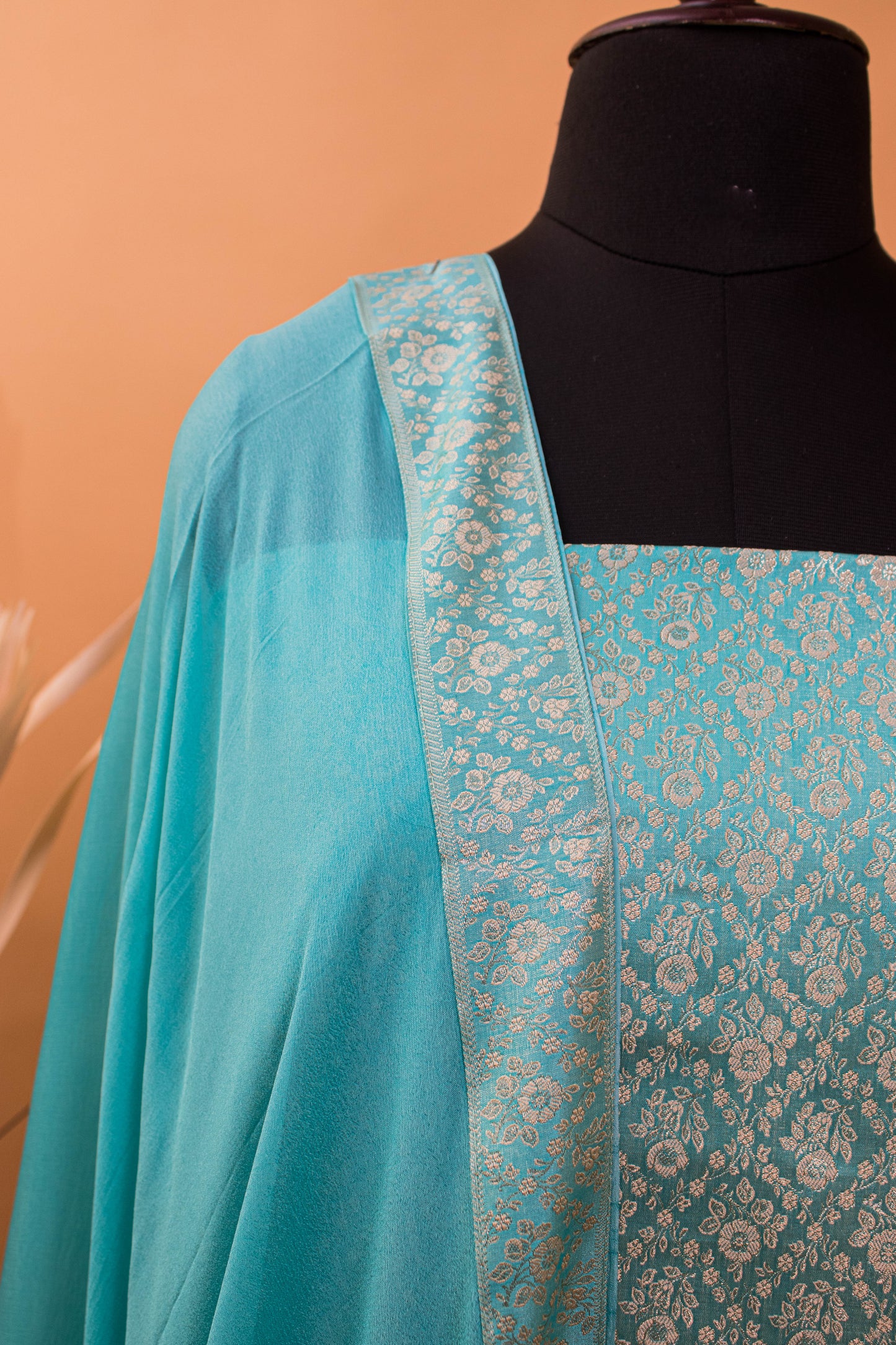 Banbarasi Tanchui Weaving Suit Fabric Georgette Dupatta-Blue