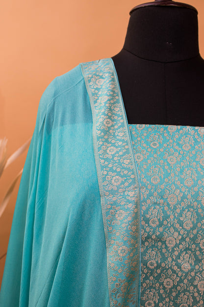 Banbarasi Tanchui Weaving Suit Fabric Georgette Dupatta-Blue