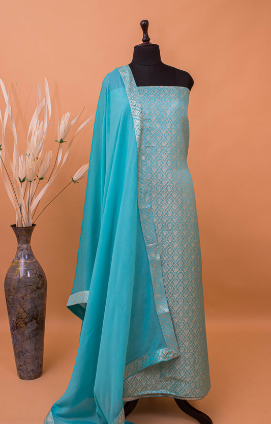 Banbarasi Tanchui Weaving Suit Fabric Georgette Dupatta-Blue