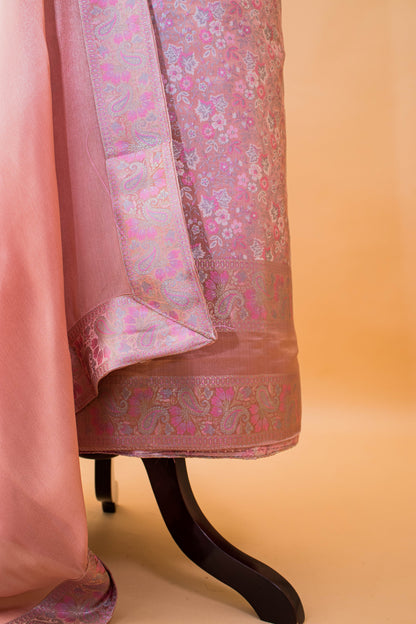 Banarasi Meenakari Tanchui Weaving Suit Fabric Georgette Dupatta-Peach