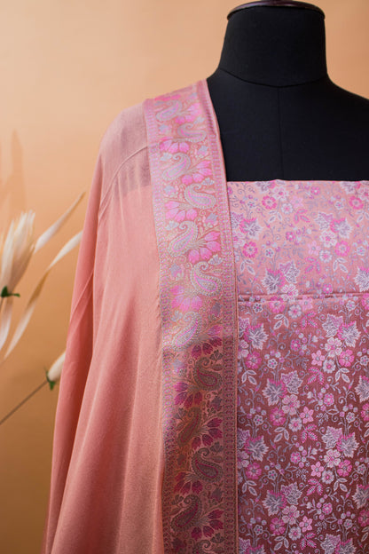 Banarasi Meenakari Tanchui Weaving Suit Fabric Georgette Dupatta-Peach
