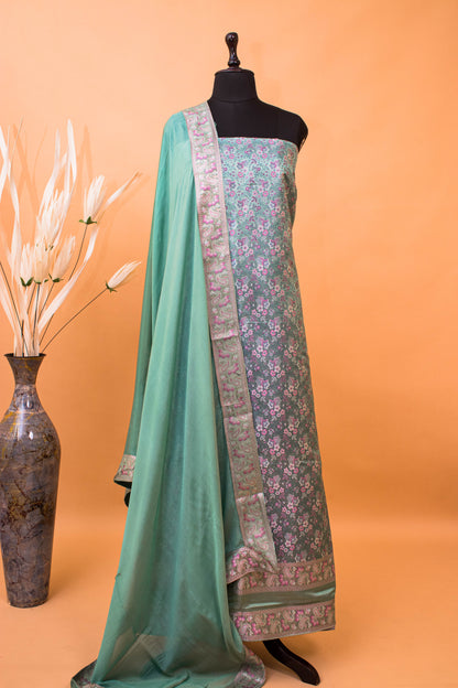 Banarasi Meenakari Tanchui Weaving Suit Fabric Georgette Dupatta-Green