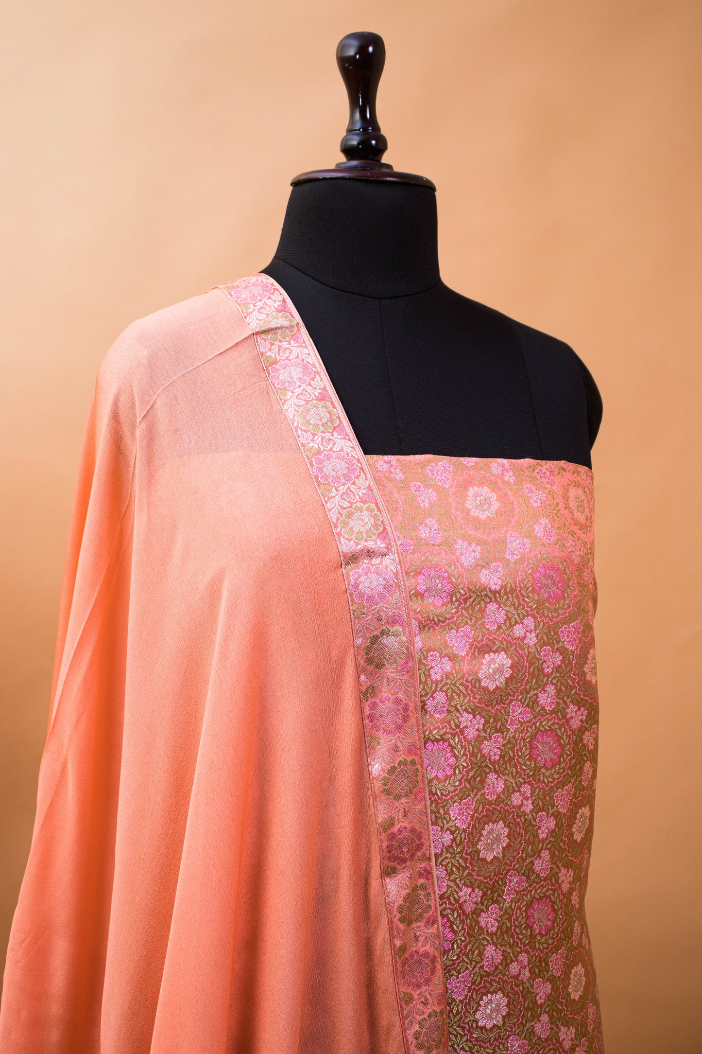 Banarasi Meenakari Tanchui Weaved Suit Fabric-Peach