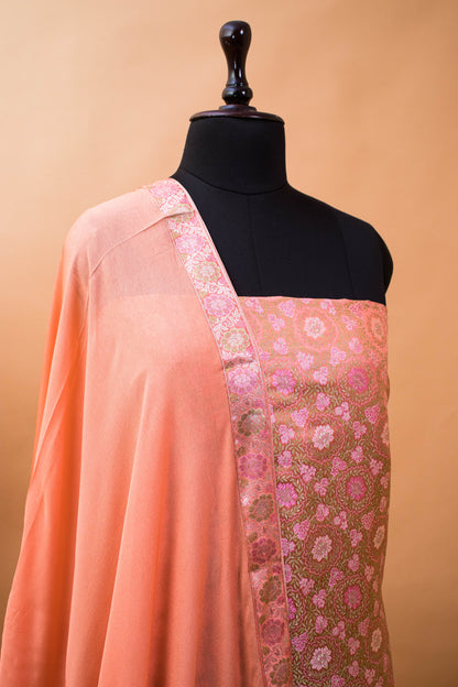 Banarasi Meenakari Tanchui Weaved Suit Fabric-Peach