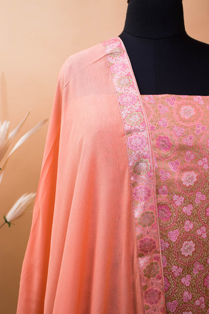 Banarasi Meenakari Tanchui Weaved Suit Fabric-Peach