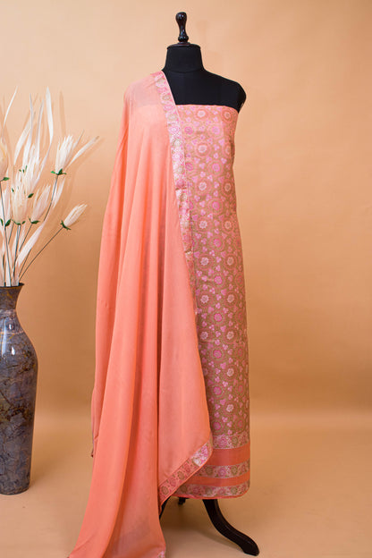 Banarasi Meenakari Tanchui Weaved Suit Fabric-Peach