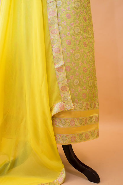 Banarasi Meenakari Tanchui Weaved Suit Fabric-Yellow