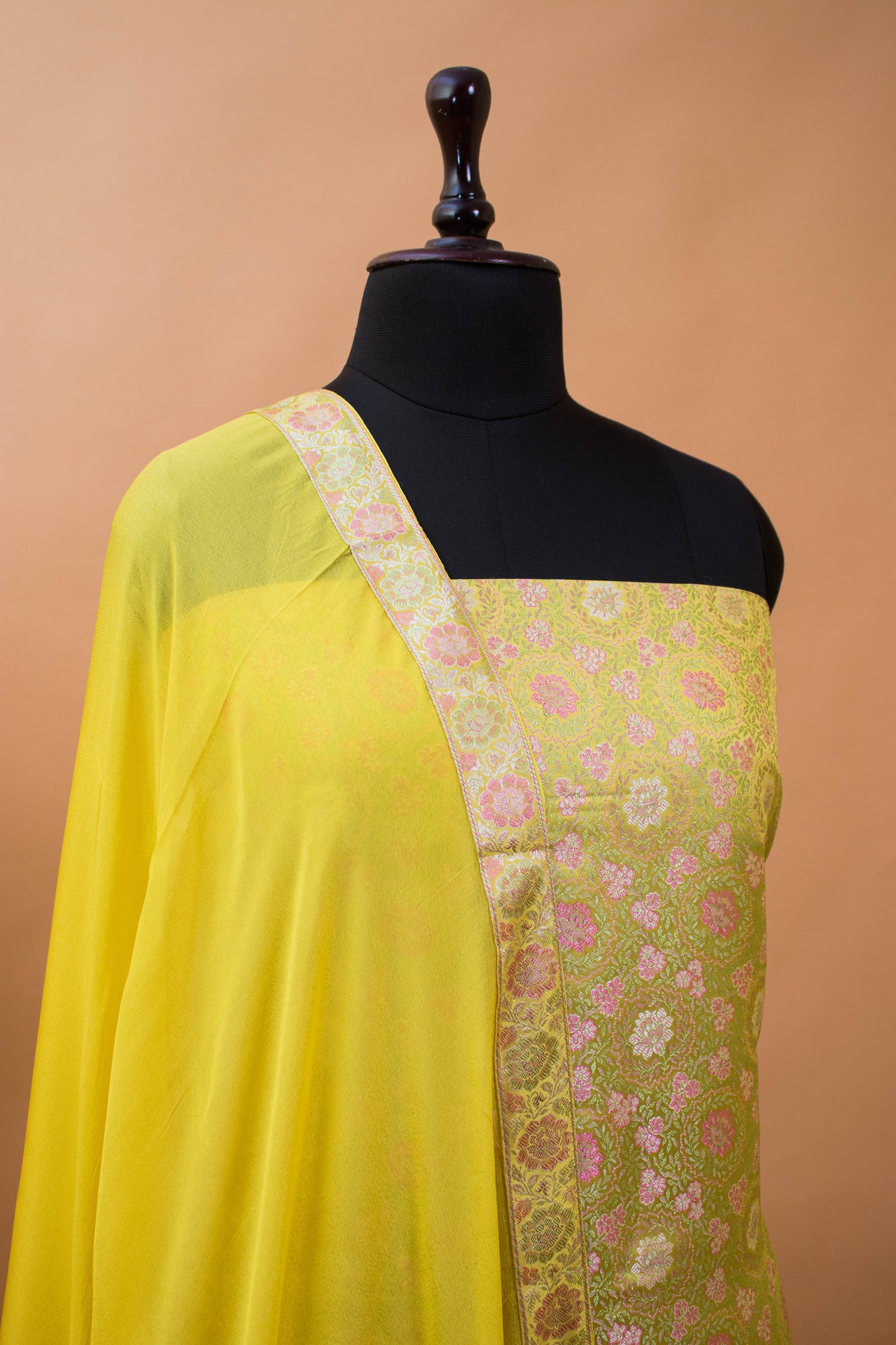 Banarasi Meenakari Tanchui Weaved Suit Fabric-Yellow