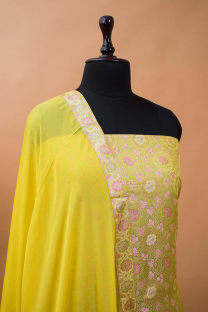 Banarasi Meenakari Tanchui Weaved Suit Fabric-Yellow