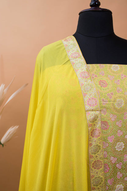 Banarasi Meenakari Tanchui Weaved Suit Fabric-Yellow