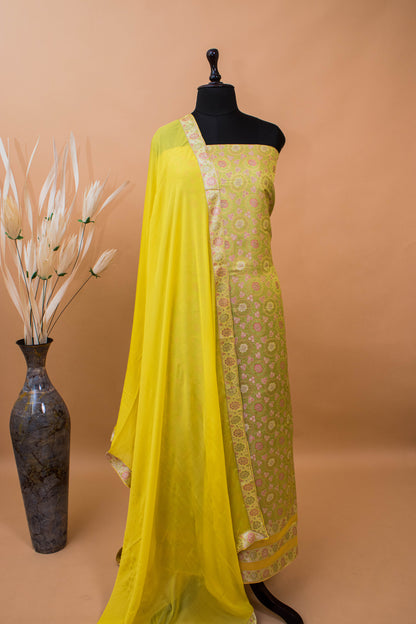 Banarasi Meenakari Tanchui Weaved Suit Fabric-Yellow