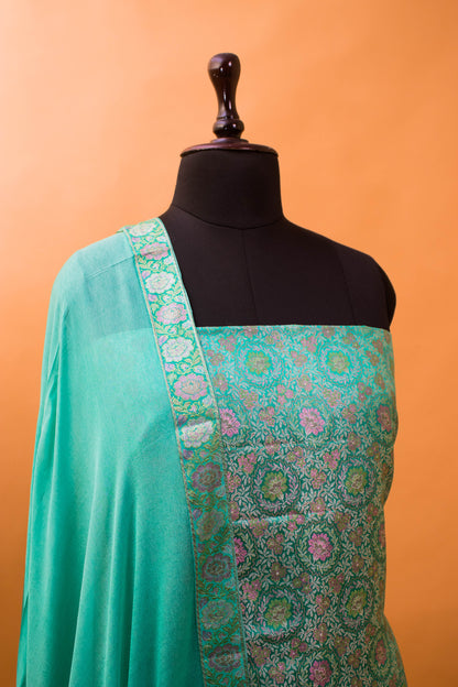 Banarasi Meenakari Tanchui Weaved Suit Fabric-Blue