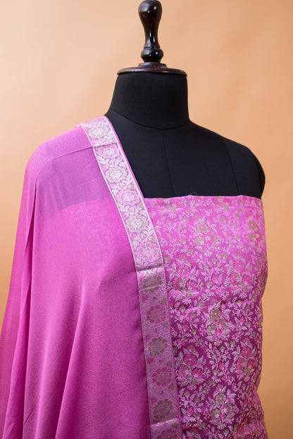 Banarasi Meenakari Tanchui Weaved Suit Fabric In Georgette Dupatta-Purple