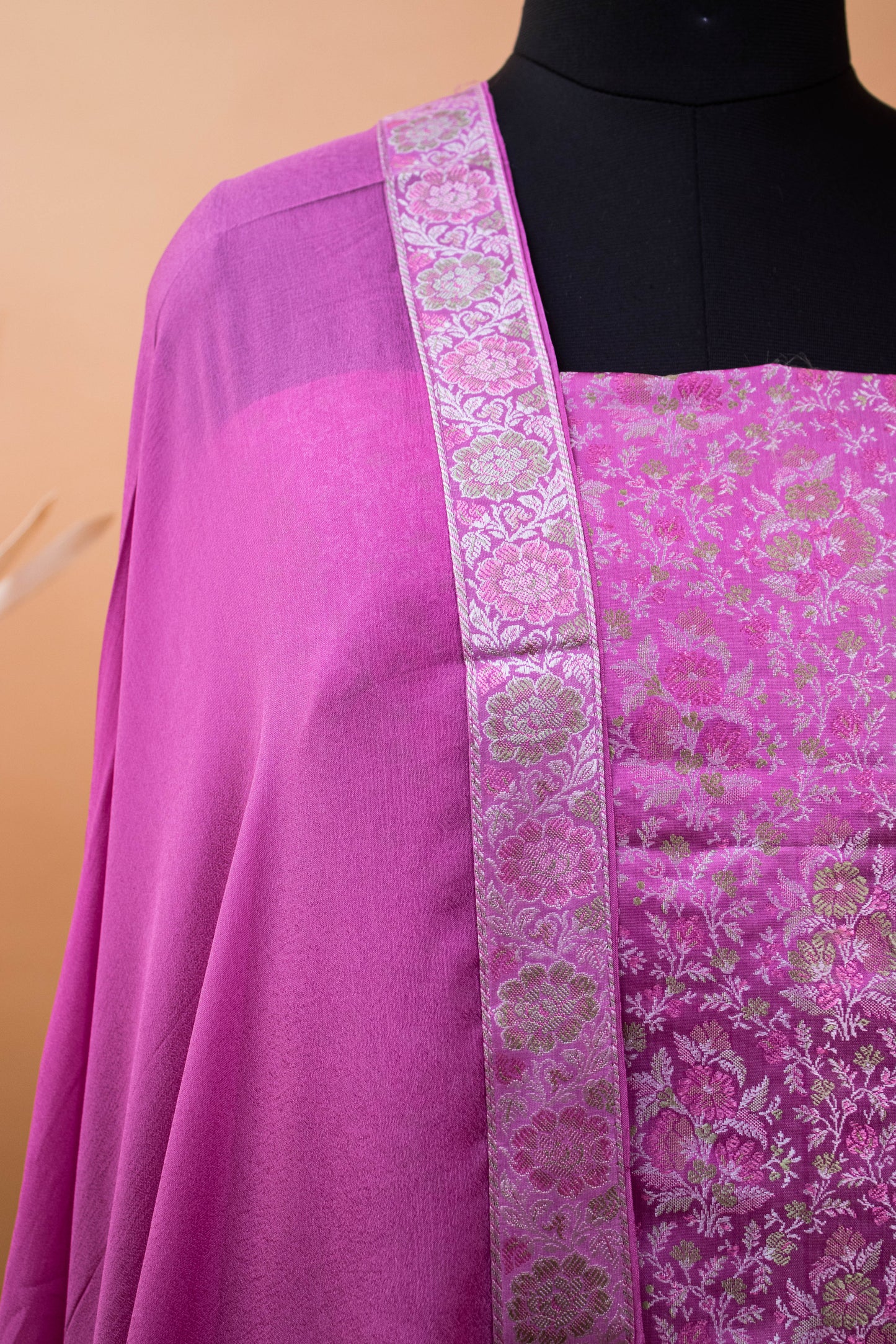 Banarasi Meenakari Tanchui Weaved Suit Fabric In Georgette Dupatta-Purple