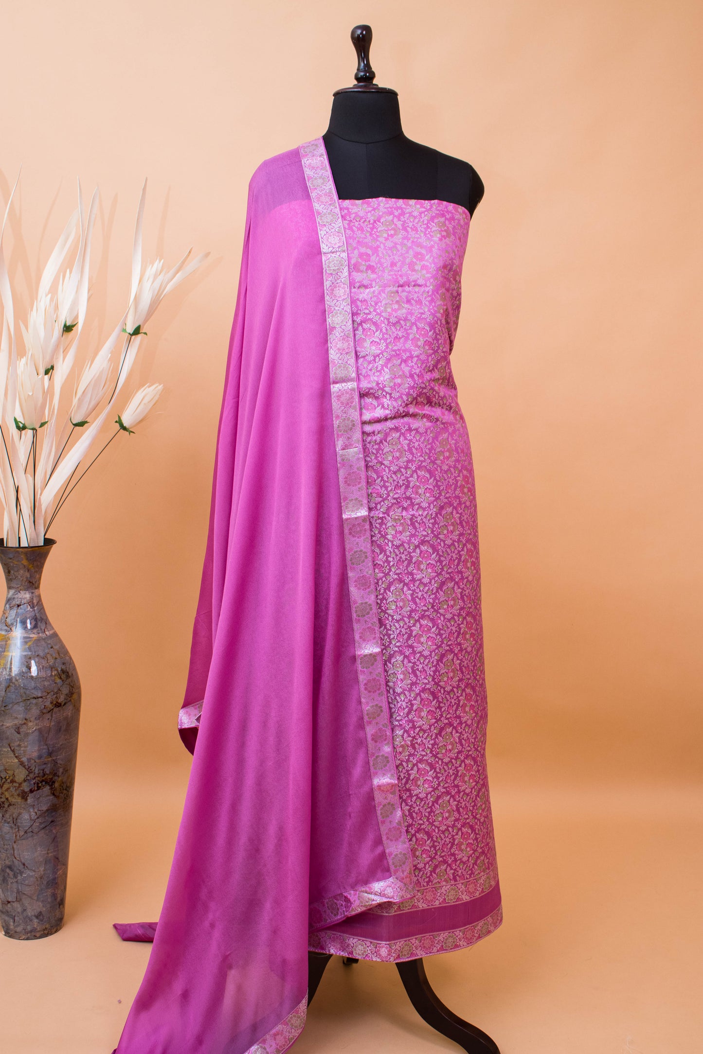 Banarasi Meenakari Tanchui Weaved Suit Fabric In Georgette Dupatta-Purple