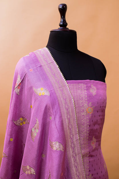 Banarasi Meenakari Weaving Suit Fabric In Chinon Fabric-Purple