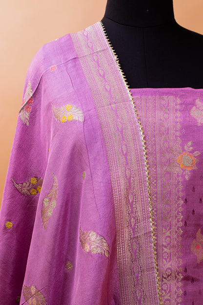 Banarasi Meenakari Weaving Suit Fabric In Chinon Fabric-Purple