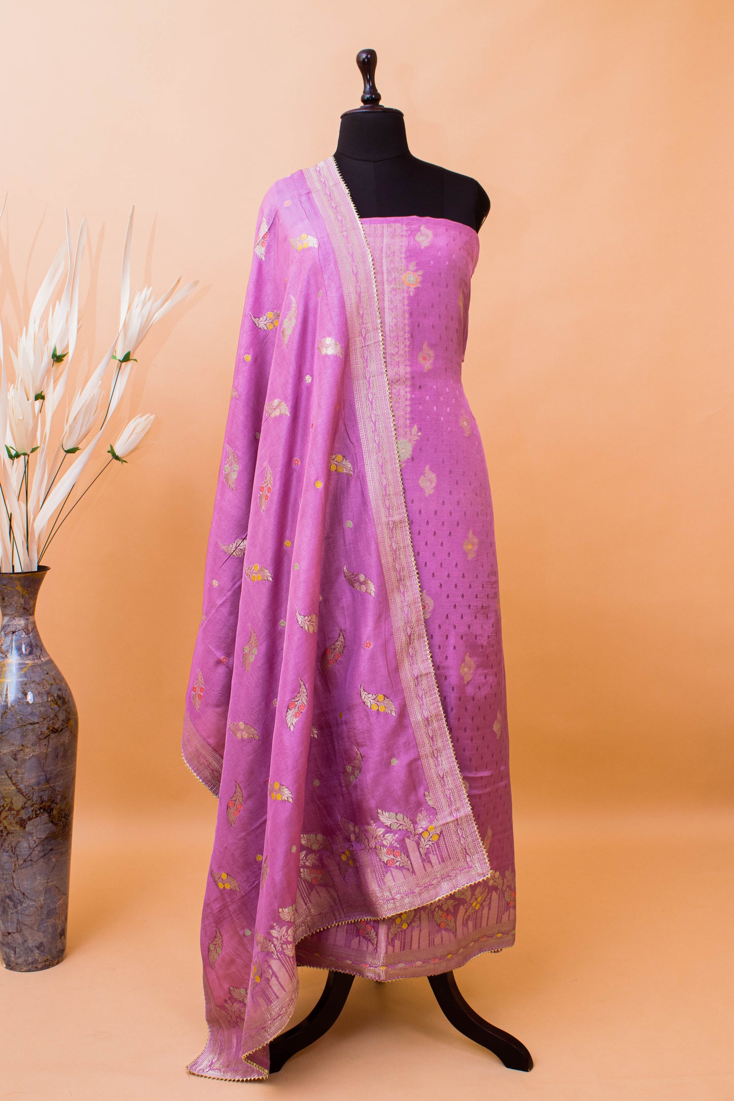 Banarasi Meenakari Weaving Suit Fabric In Chinon Fabric-Purple