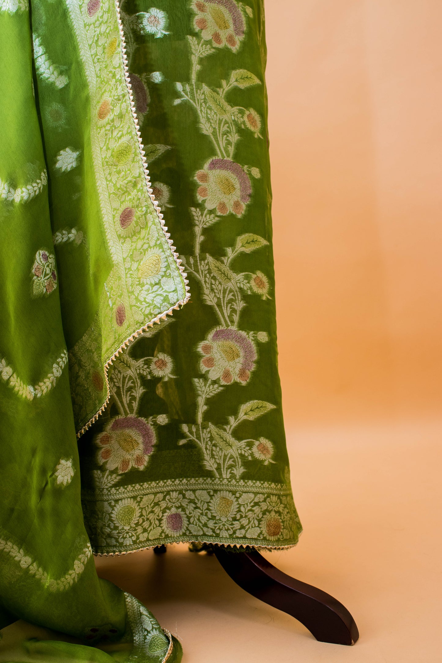 Banarasi Khaddi Georgette Suit Fabric With Hand Brushing-Green