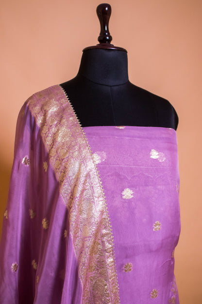 Banarasi Weaved Suit Fabric In Kora Silk-Purple