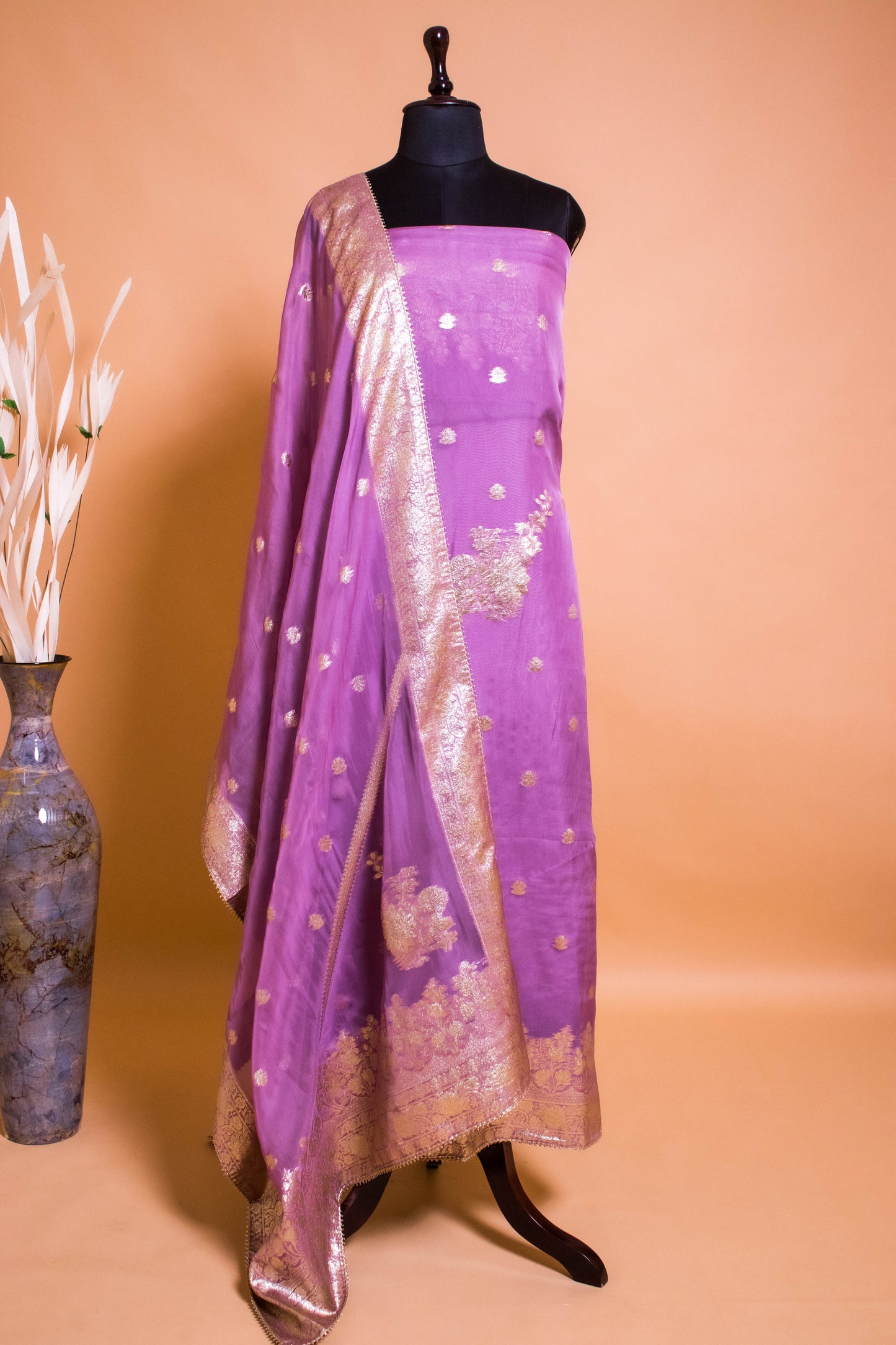 Banarasi Weaved Suit Fabric In Kora Silk-Purple