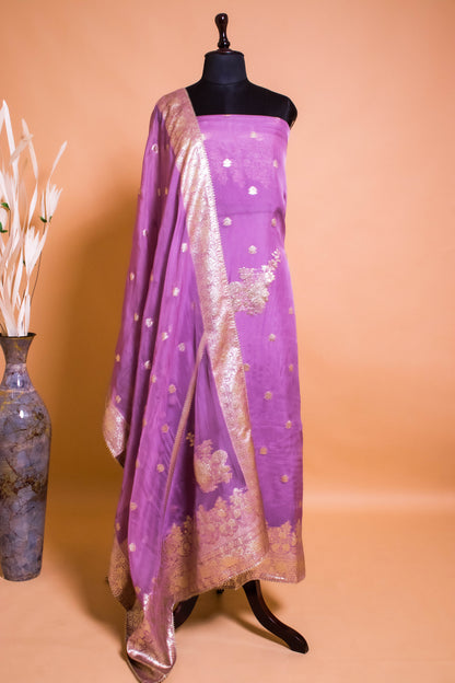 Banarasi Weaved Suit Fabric In Kora Silk-Purple