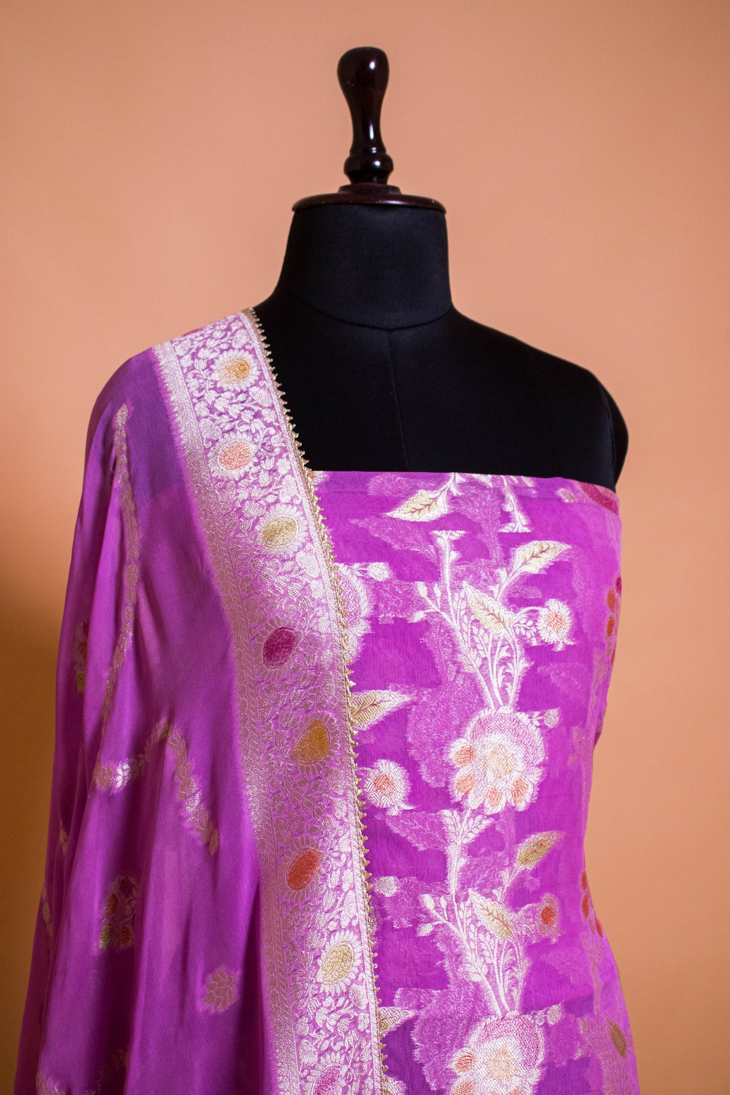 Banarasi Khaddi Georgette Suit Fabric With Hand Brushing Wine