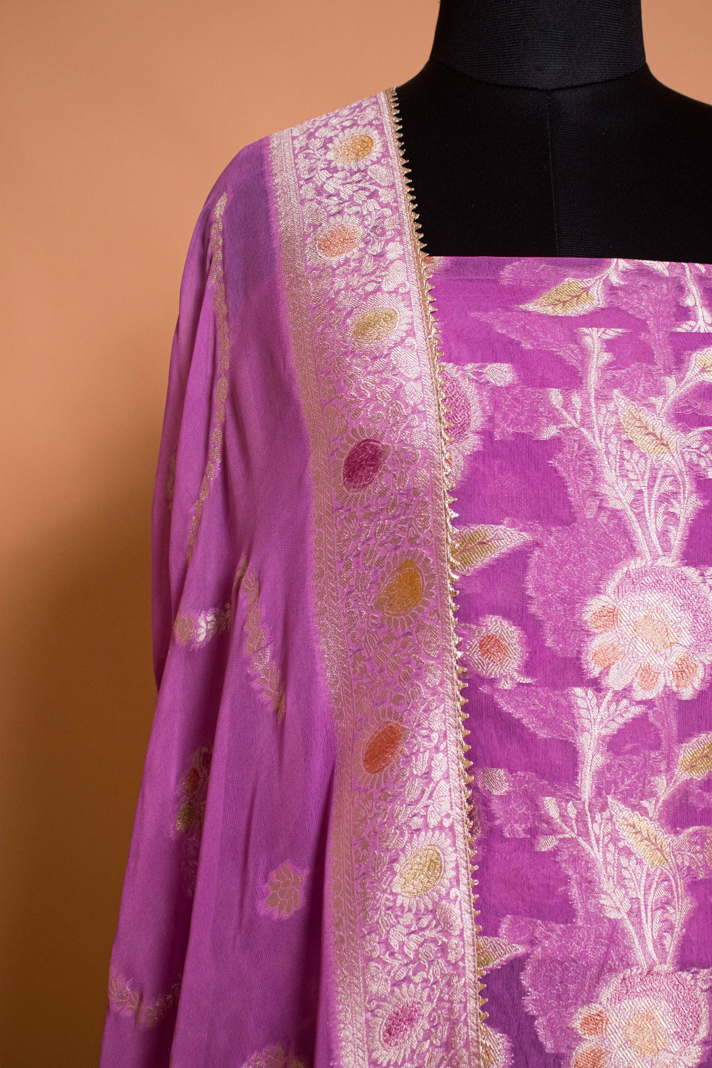 Banarasi Khaddi Georgette Suit Fabric With Hand Brushing Wine