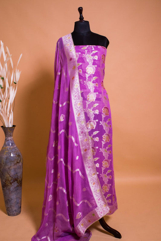 Banarasi Khaddi Georgette Suit Fabric With Hand Brushing Wine