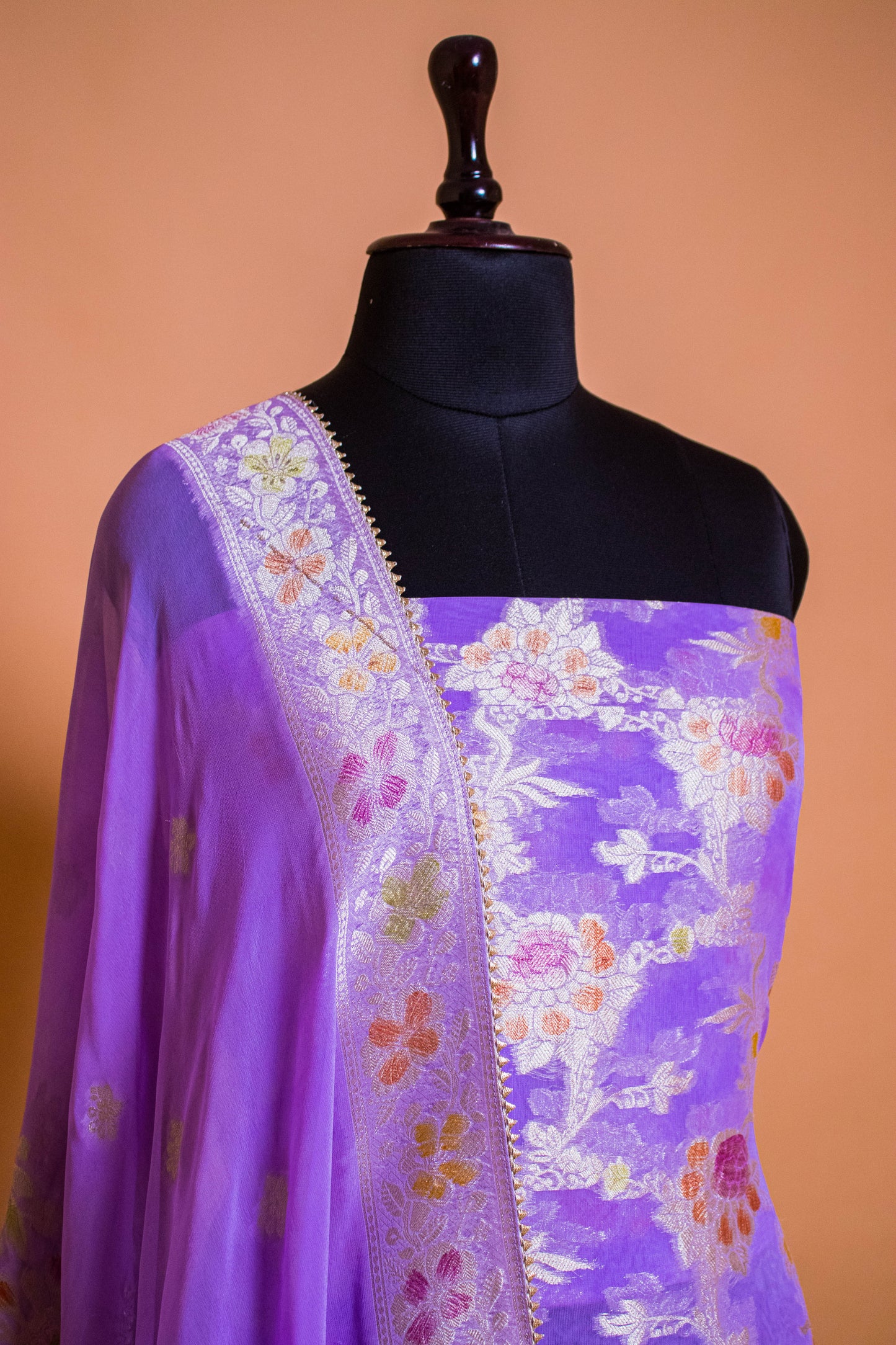 Banarasi Khaddi Georgette Suit Fabric With Hand Brushing Purple
