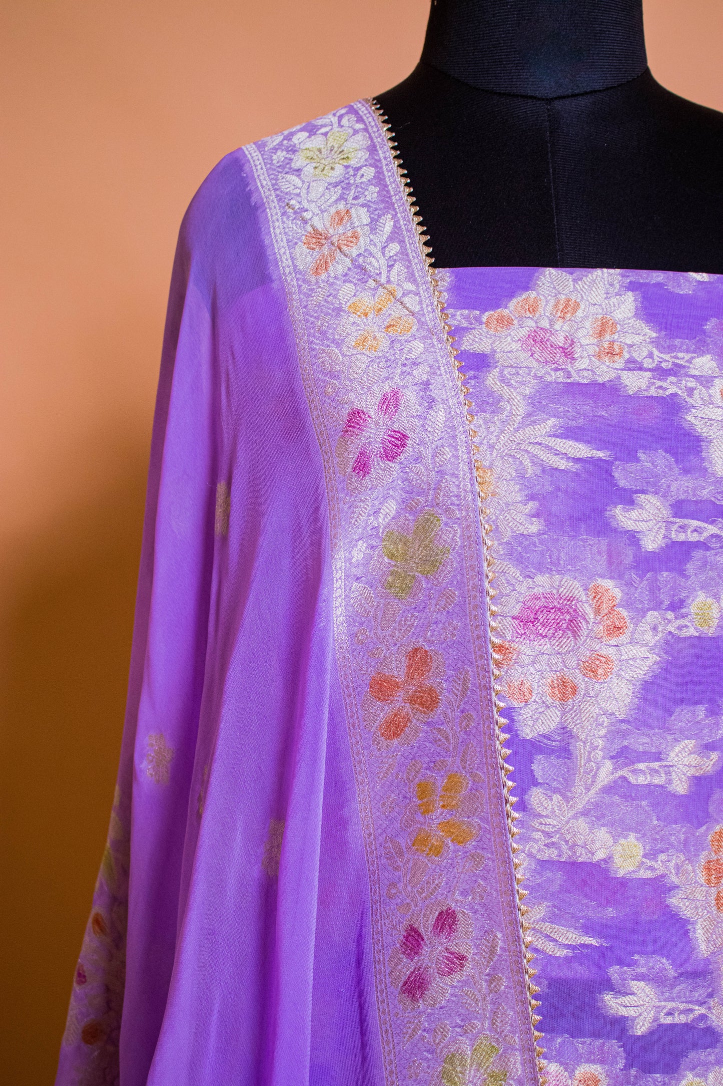Banarasi Khaddi Georgette Suit Fabric With Hand Brushing Purple