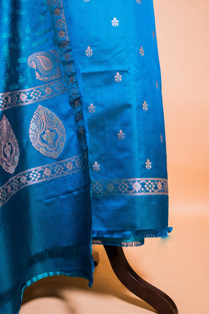Elegant Banarasi Weaved Suit Fabric With Tanchui Weaving Dupatta-Blue