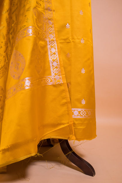 Elegant Banarasi Weaved Suit Fabric With Tanchui Weaving Dupatta Yellow